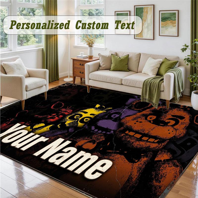 Crystal Velvet Square Rug Custom NameFive Nights at Freddy’s Pattern Non Slip Home Floor Decor Rug