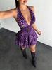 2026 Retro Leopard Print Backless Lace-up Slimming Short Dress