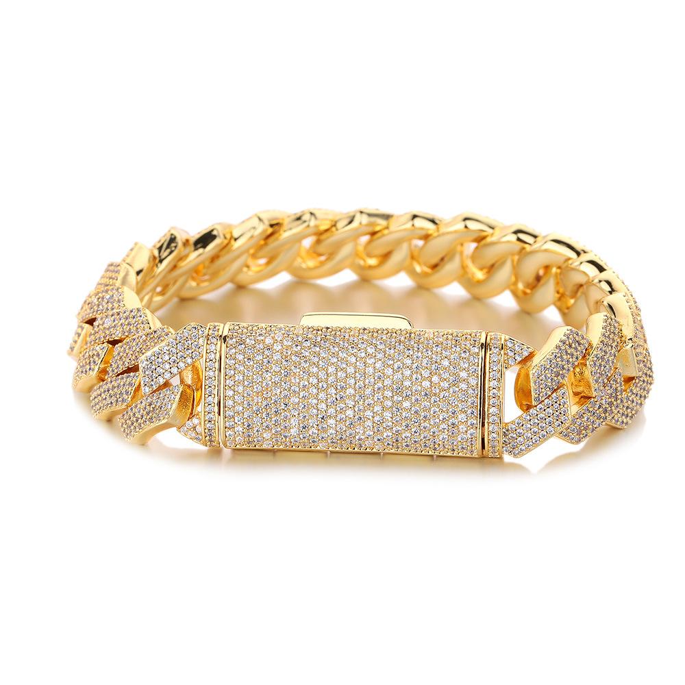 Personalized Hip Hop Jewelry 15mm Wide Bling Iced Out 5A Zircon Rhombus Prong Cuban Link Chain Bracelet for Men