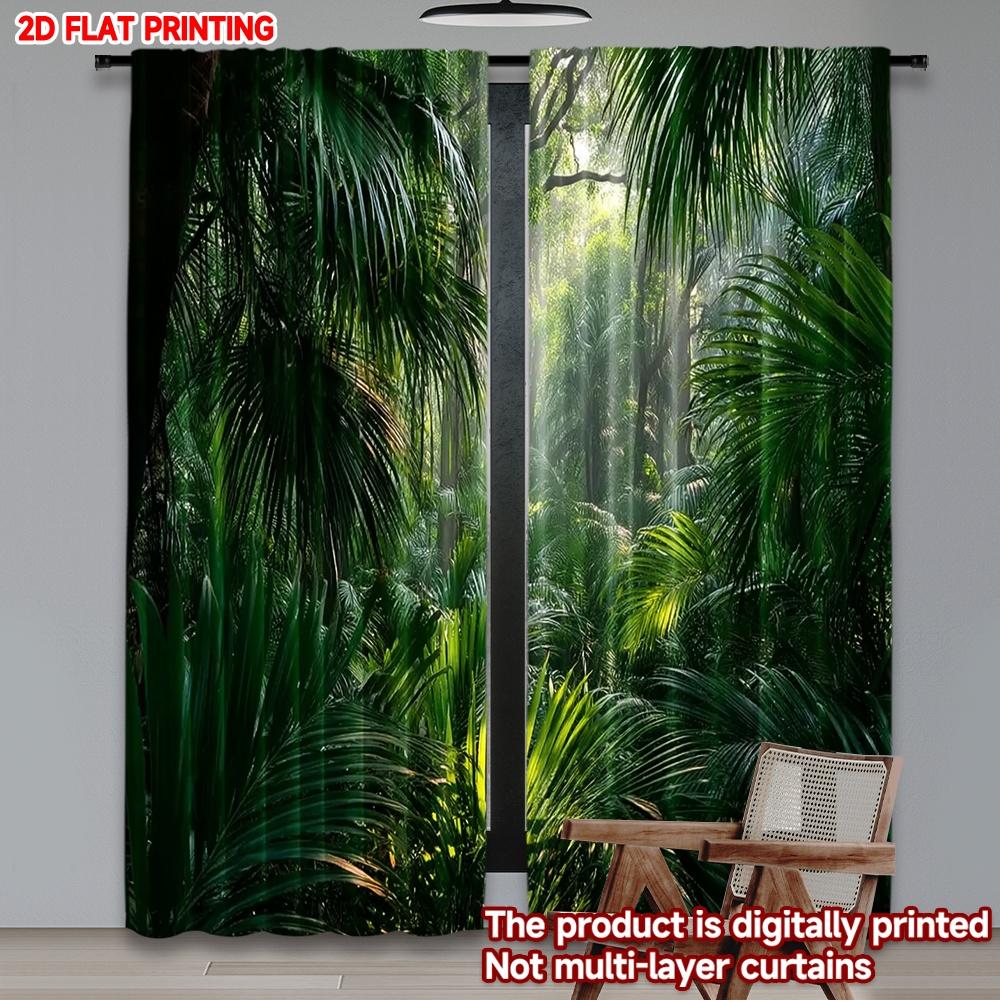 Set Of 2 Tropical Jungle Curtains Digital Printing Sunlight Through Dense Green Leaves Natural Fresh Bedroom Living Room Decor Curtain Polyester Ideal