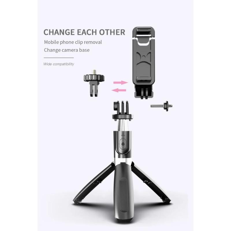 INRAM-L02 Bezdrôtový Bluetooth selfie tyč s mini statívom Skladacia selfie tyč s diaľkovým ovládaním pre telefón Akčnú kameru iPhone