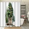 1pc Watercolor Style Pine Tree Illustration, Printed Shower Curtain Partition Curtain, Polyester Fabric, with 12 Hooks