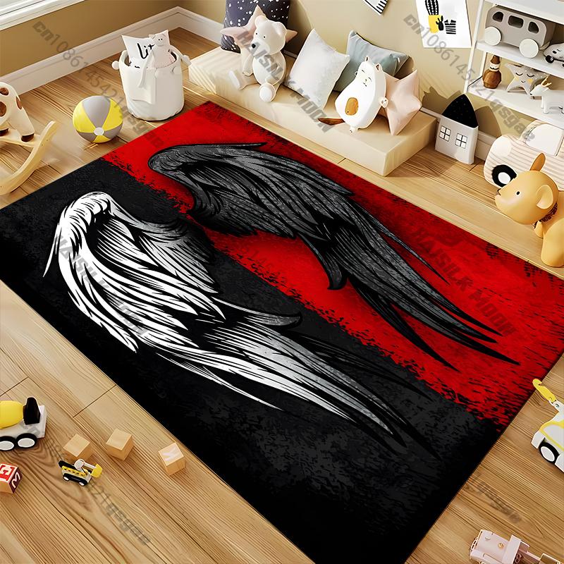 15 Sizes Black and White Wings Room Rug Street Fashion Carpet for Bedroom Living Room Floor Mat Home Decor Non-Slip Chair Rug