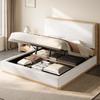 140x200 Upholstered Platform Bed with Hydraulic Storage Space under the Bed, White + Natural Wood Tones
