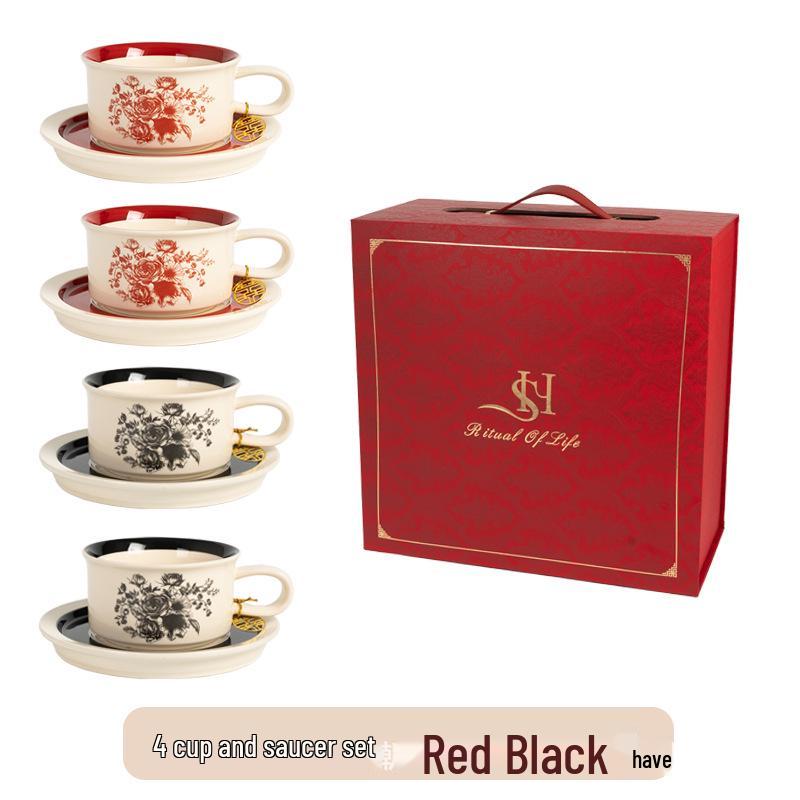 Elegant Retro Ceramic Coffee Cup and Saucer Set - Ideal Gift for Afternoon Tea