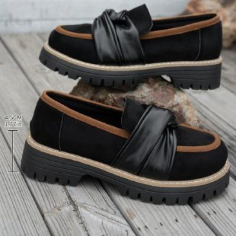 

Large Size Leather Shoes for Women - New Style, Versatile, Casual, Thick Heel, Thick Sole, Single Shoe 43 коричневий/чорний