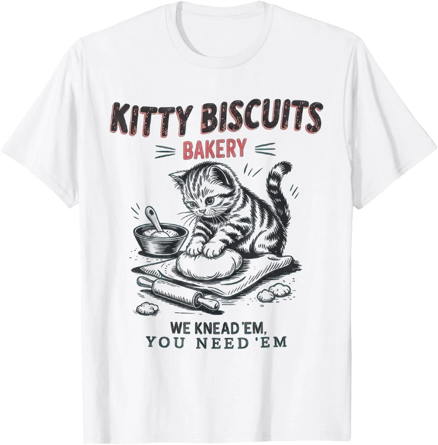 

Kitty Biscuits Bakery Graphic Tee Kitten Kneading Dough Cotton T-Shirt Funny Pet Lover Gift S чёрный