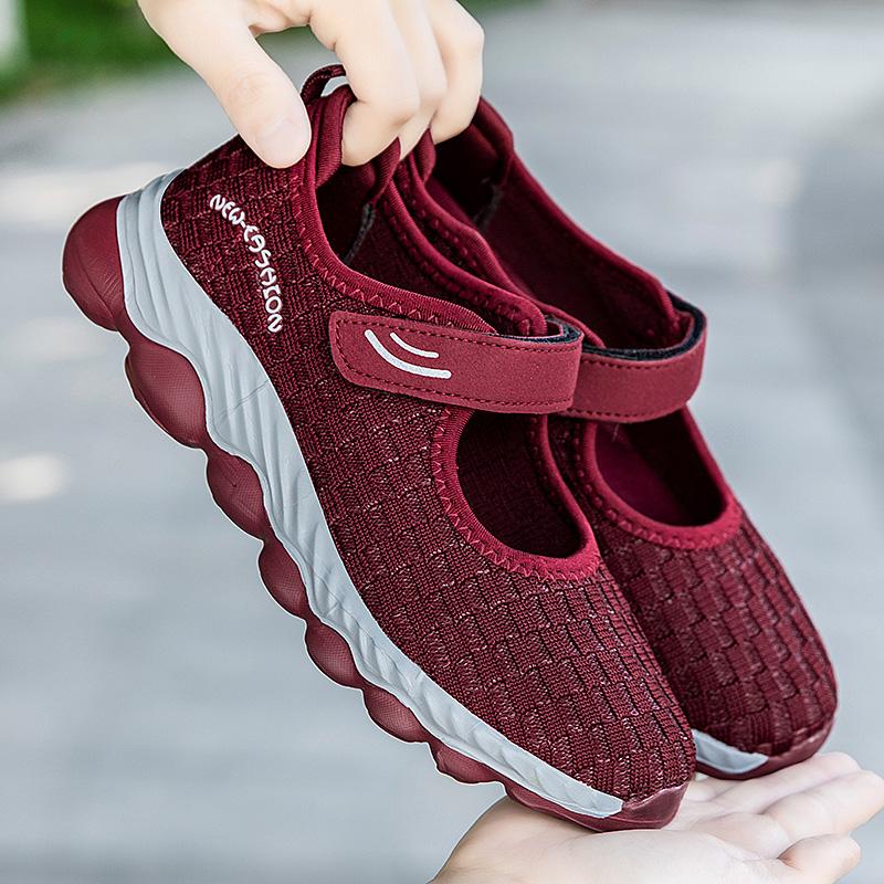 Summer Women's Sports Casual Flat Soft Comfortable Round Toe Mesh Shallow Shoes Sneaker Simple Four Seasons General Light Flat