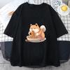 Shiba Inu Enjoying RaUnisex Graphic Tshirt Women Clothes Summer Funny Japanese Noodle Harajuku Print Shirt Kawaii Cat Fashion Tops