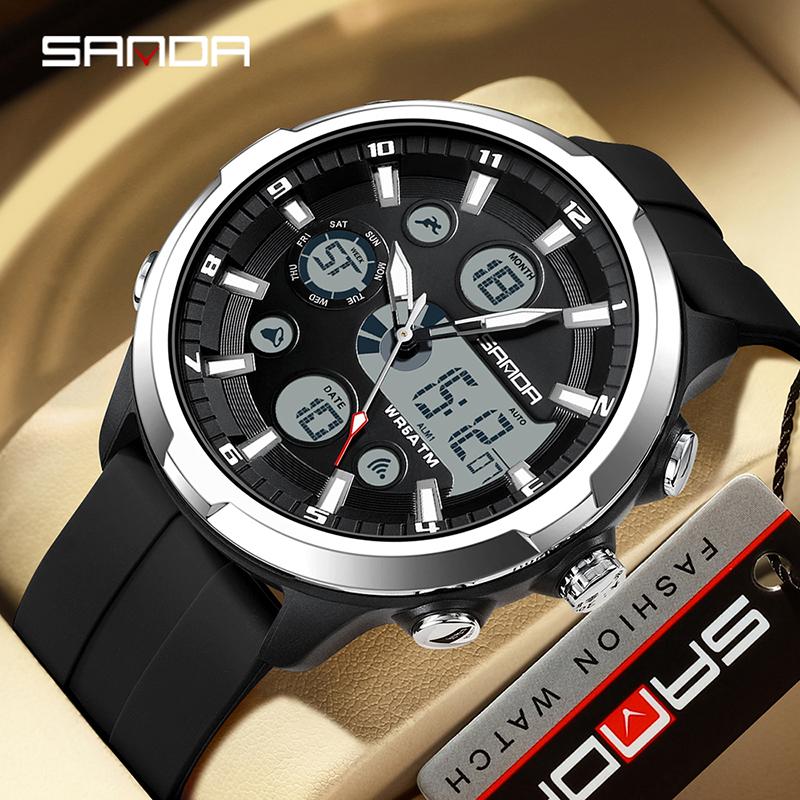 

SANDA Top Brand Sports Military Men s Watches Luxury Digital Watch Relogios Masculino 50M Waterproof Quartz Wristwatch серебряный