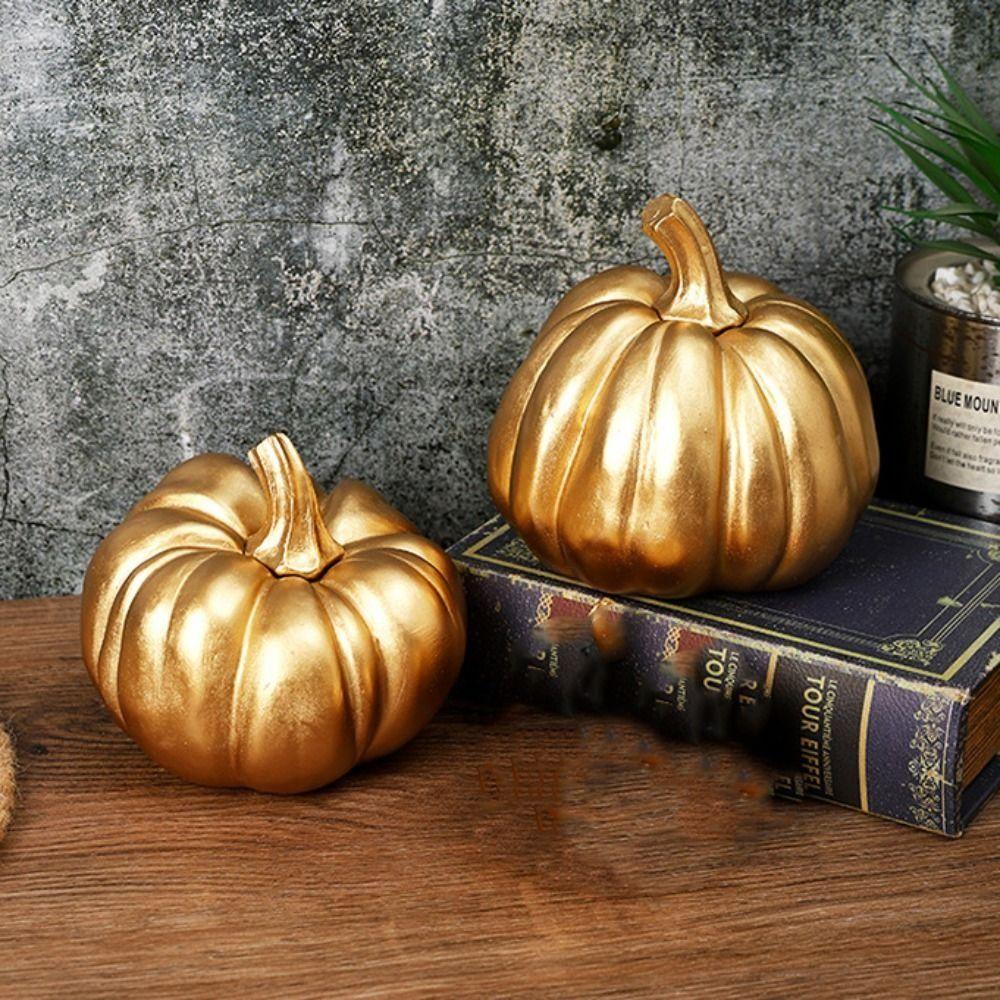 Retro Pumpkin Statue Resin Miniature Figurine Sculpture Micro Landscape Pumpkin Ornament  Autumn