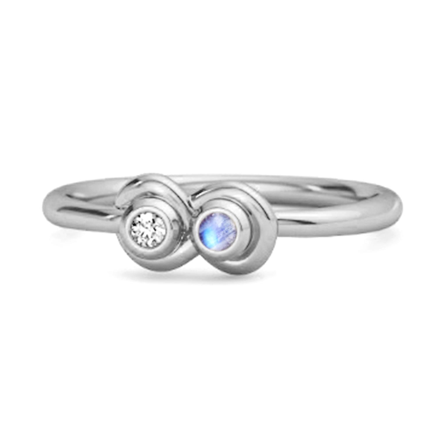

Moonstone Twin Bezel Minimalist Ring - 925 Sterling Silver 7.5 біле золото кольору