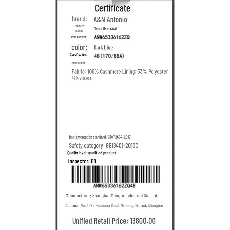 Antonio Men's 100% Cashmere Business Overcoat