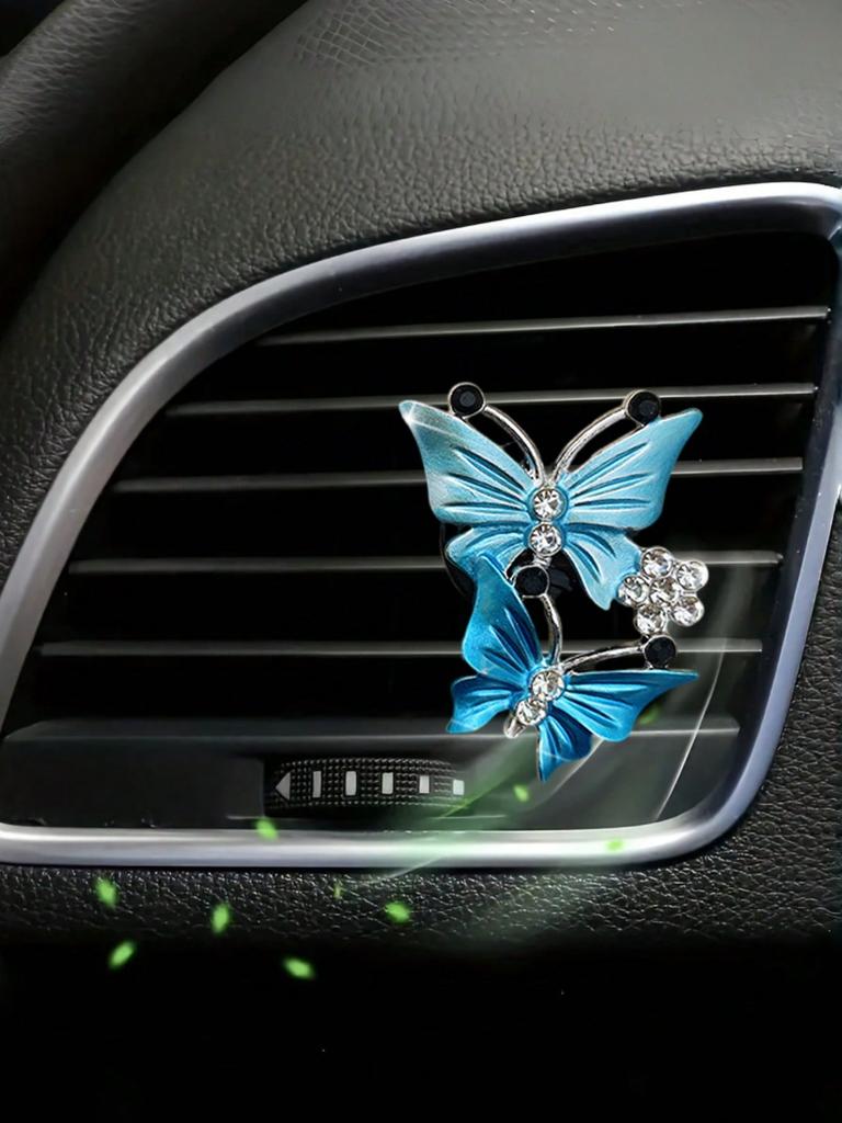 Car Air Vent Butterfly Clip, Gradient Pink Purple & Blue Design, Metal Clip for Car AC Vents, Vehicle Interior Decoration Access