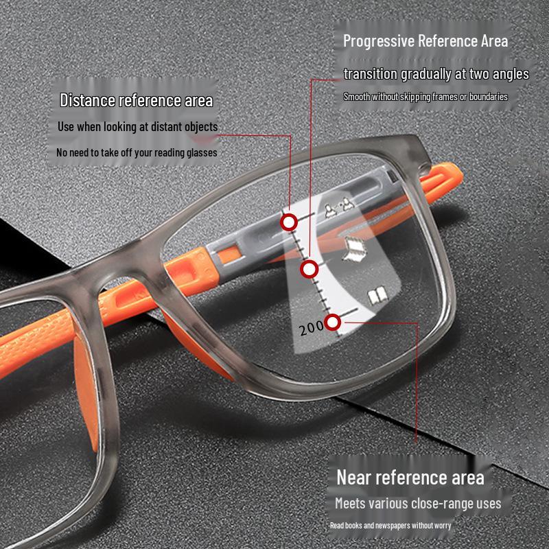 HD Sports Style Anti-Blue Light Ultra-Light Progressive Reading Glasses for Near and Far Vision