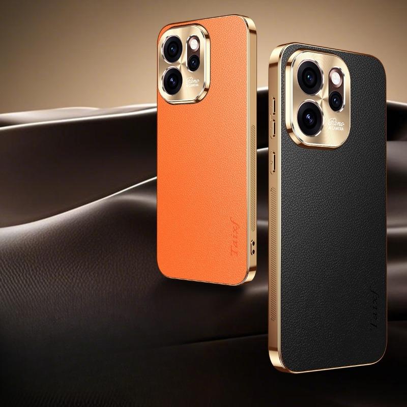 Plating Texture Lichee Pattern Leather Cover For Oppo Reno 15 15Pro Shockproof Lens Protection Case For Oppo Reno 15 Pro Bumper