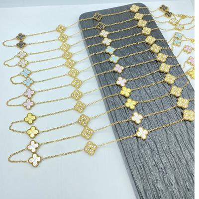 13MM Titanová ocel 60+5CM 10 Květů Oboustranný Šťastný Čtyřlístek Dámský Náhrdelník