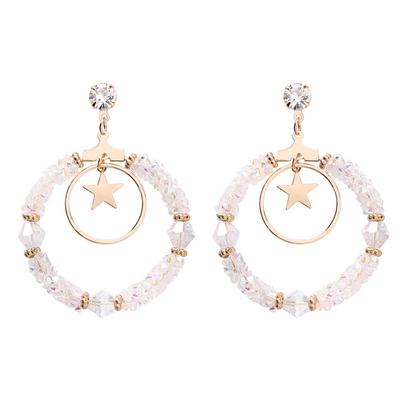 Women Fashion Broken Diamond Big Circle Star Design Earrings