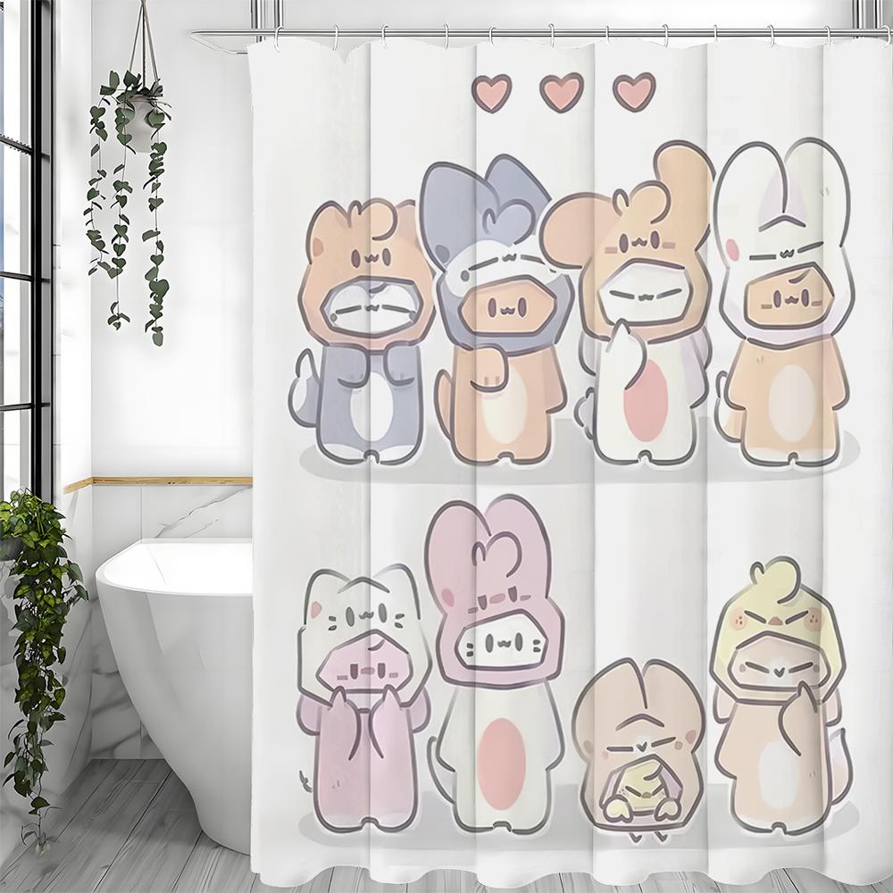 Cute Cartoon Rabbit Shower Curtain, Bathroom Decorative Shower Curtain, Waterproof Shower Curtain with Hooks