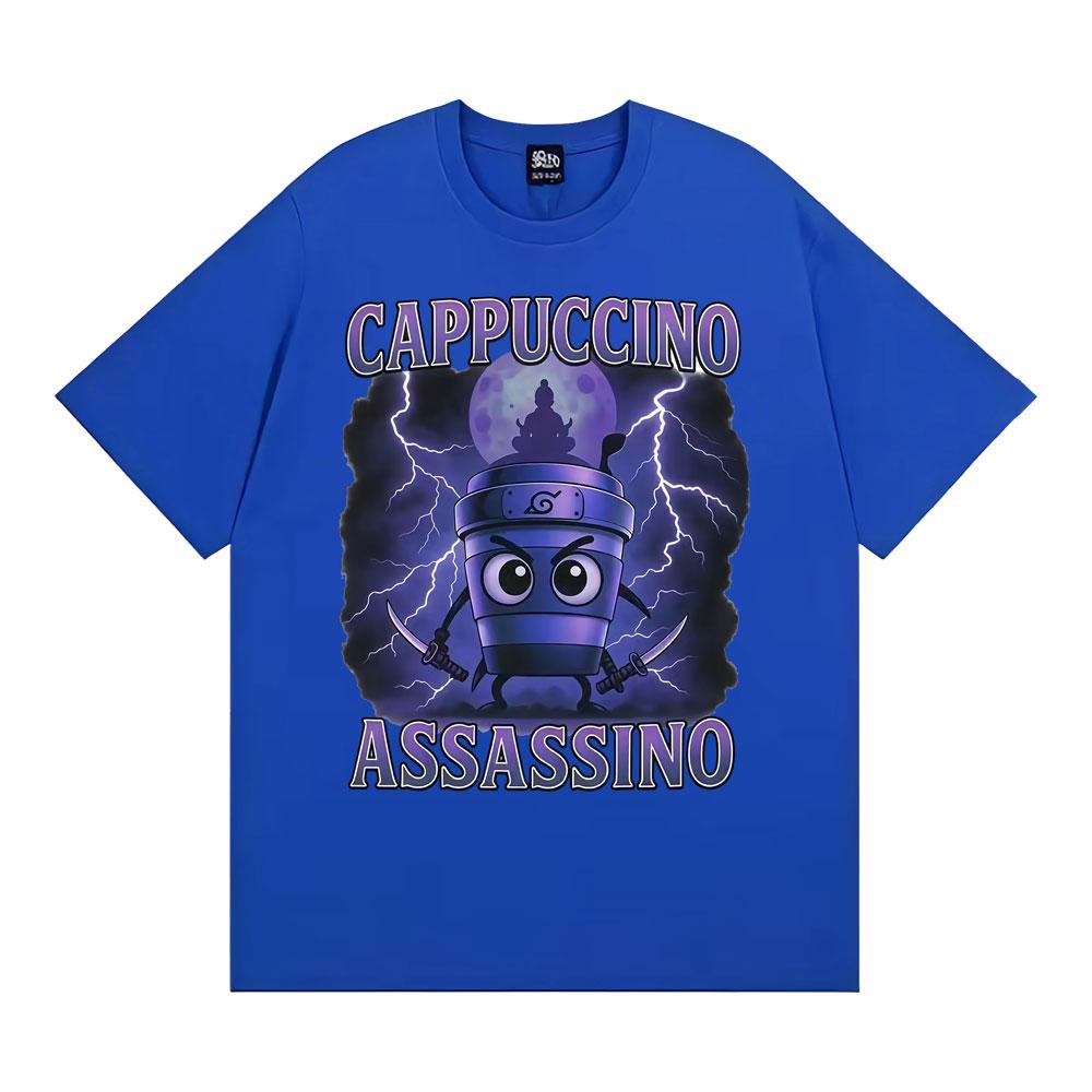 Cappuccino Assassino Funny Italian Brainrot Meme T Shirts Unisex Fashion Humor Oversized T-shirt Men Comfort 100% Cotton T Shirt