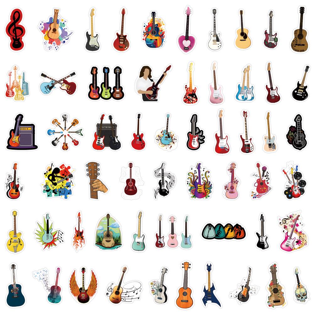 Cartoon Musical Instrument Waterproof Stickers for Guitar, Journal, Phone Case, Water Bottle