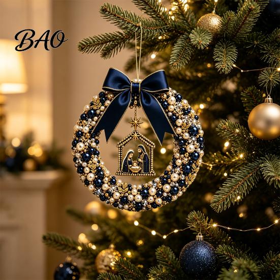 Stress Free DIY Crafting Kit Christmas Pearl Wreath Kit, Handmade Beaded Holiday Door Decor, Decoration Wall Hanging Elegant Craft Project for