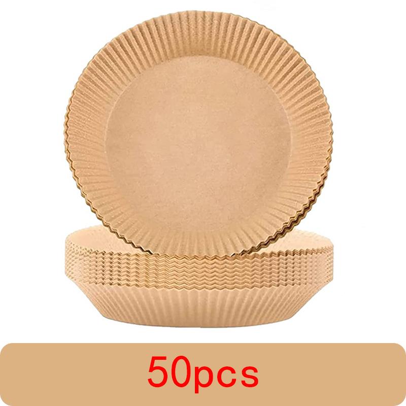 50 peças Air Fryer Forro de papel descartável Tapete antiaderente Vaporizador Redondo Tapetes de papel para assar Cozinha Airfryer Ferramentas Acessórios para assar