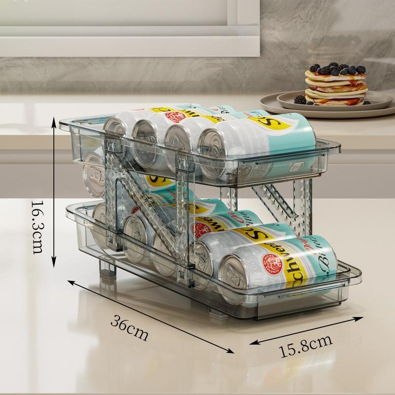 

Refrigerator Organizer Bins 2-layer Automatic Rolling Beverage Soda Can Storage Box for Fridge Beverage Organizer for Beer Soda синій
