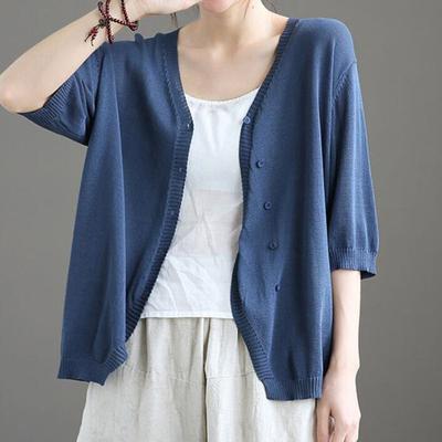 Ice Silk Half Sleeve Knitted Cardigan Top Sun Protection Clothing Women Loose Slim Air Conditioned Shirt for Womens