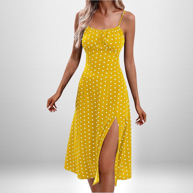 2026 Spring European & American Women's Sexy Printed Lace-up Slit Camisole Dress