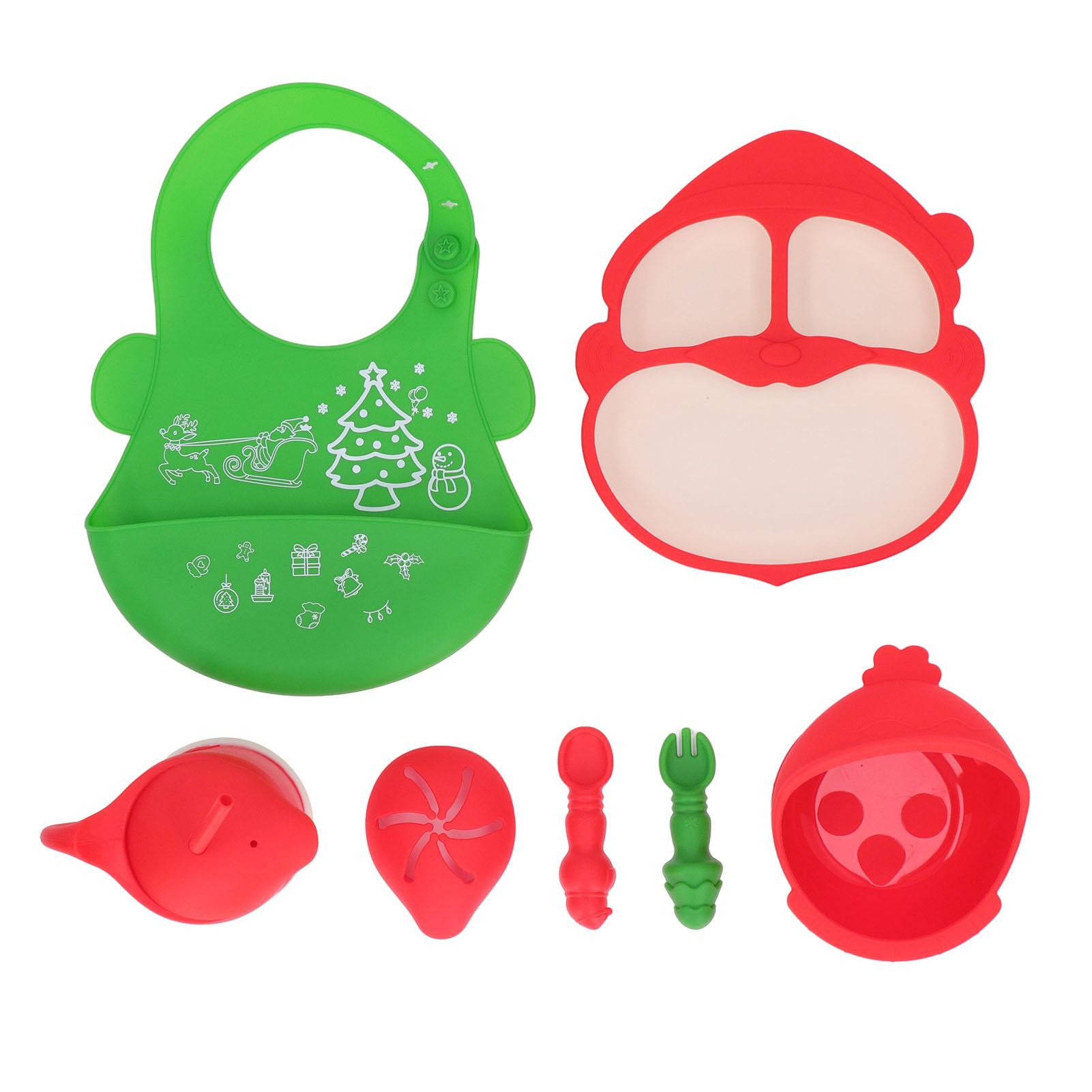 

Silicone Baby Eating Supplies Strong Suction Cups Christmas Theme Baby Led Weaning Utensils with L зелений