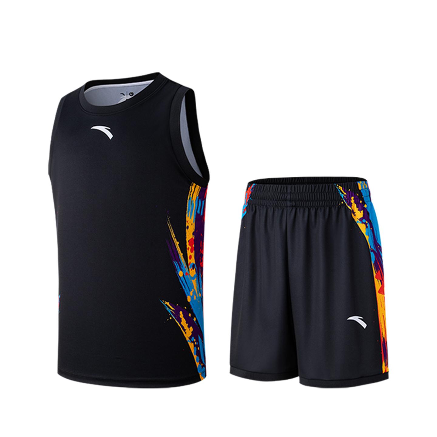 Anta Campus Mens Competition Jersey Summer Basketball Set Men sportswear Basic-Black 152621205-6 XS