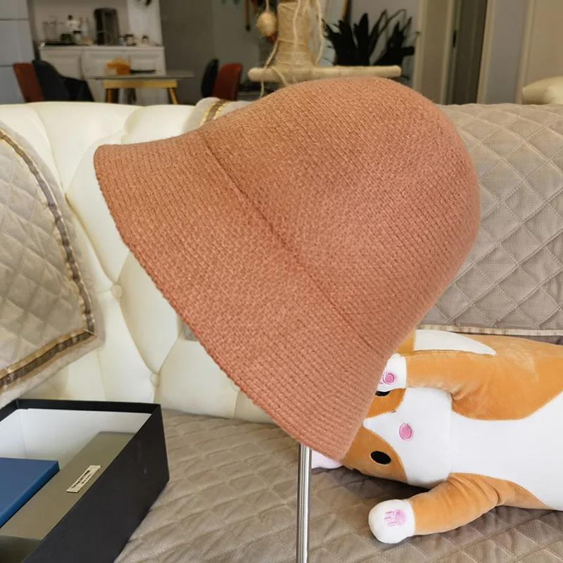 New Winter Hat Ins Wind Japanese Bucket Hats Korean Version Cute Knitted Hats Wool Bucket Hat For Women Mother Mum Gift