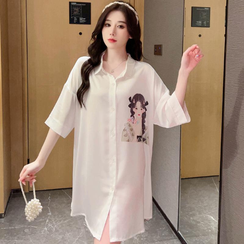 National Style Girl Nightgown Women'S Summer Pure Desire Boyfriend Style Advanced Sense Large Size Pajamas Short Sleeves Loungewear