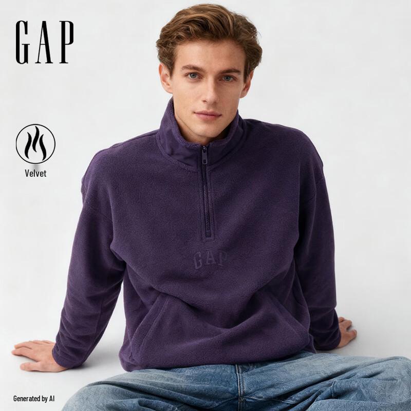 GAP Unisex 2025 Winter Logo Embroidered Fleece Half-Zip Sweatshirt L