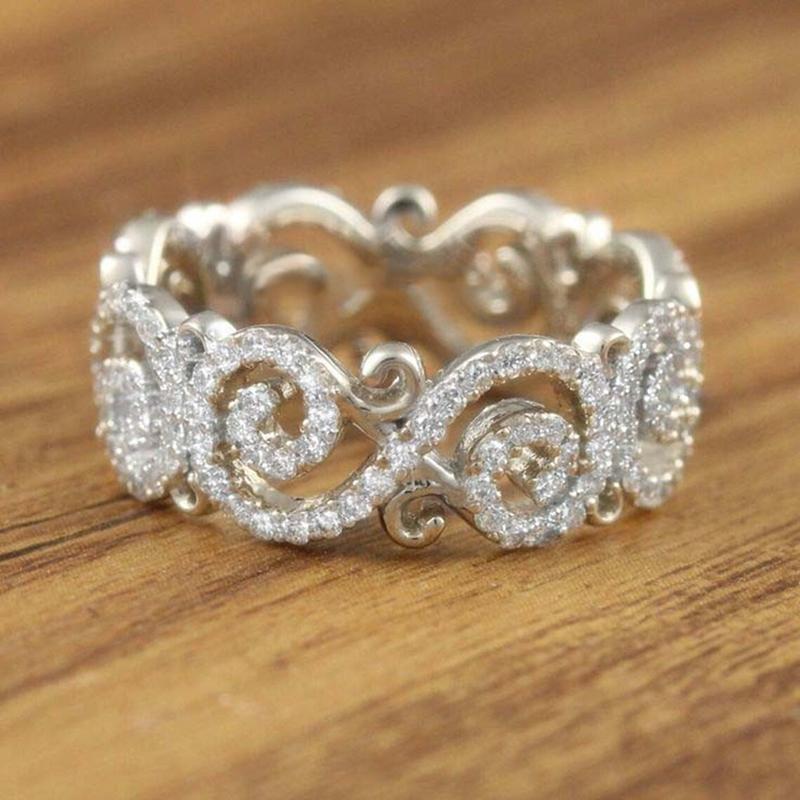 Huitan Hollow Pattern Design Women Rings with Brilliant Cubic Zirconia Temperament Bridal Wedding Accessories New Trendy Jewelry