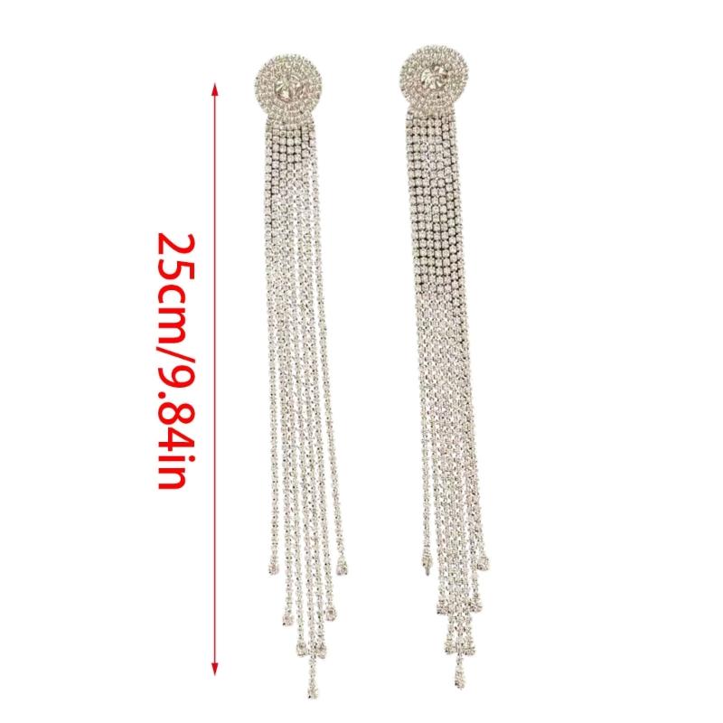 Lightweight Alloy Rhinestones Long Drop Earrings Featuring Flowing Tassels Design Comfortable for Extended Daily Use