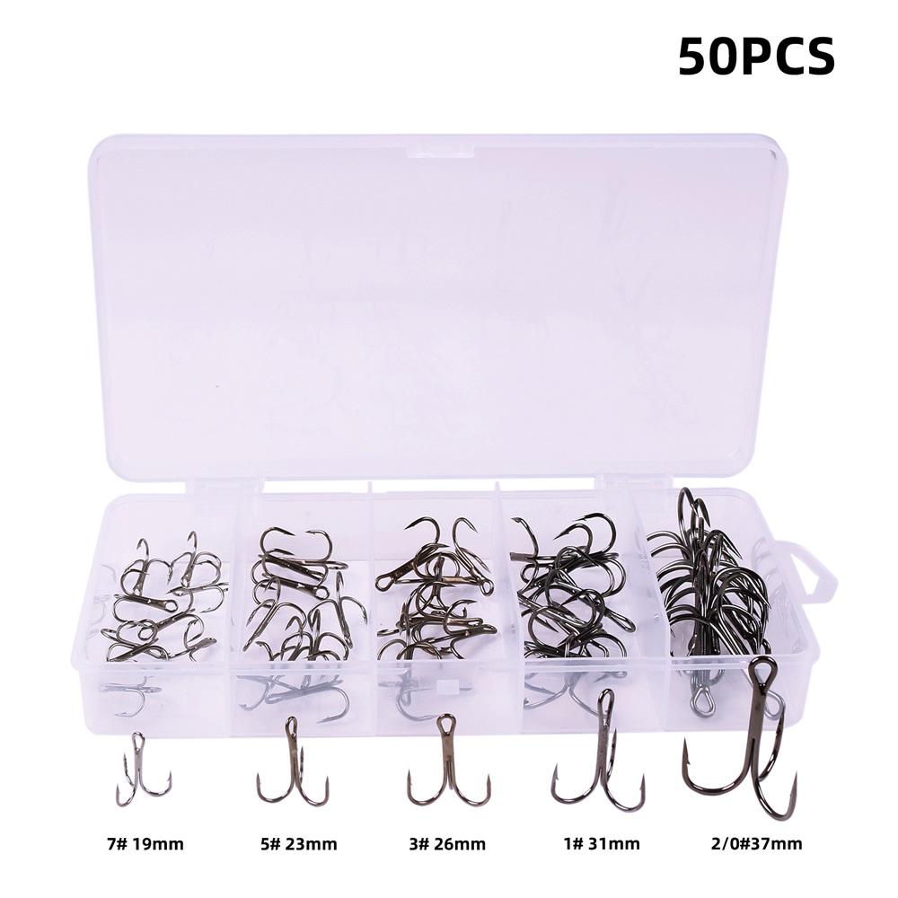 

50PCS Treble Hooks Treble Fishing Hooks Carbon Steel Treble Fishing Hooks Set Round Bend Hooks Mixed 5 Size серебряный