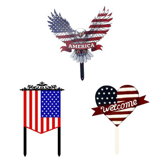 Fourth of July Garden Stake Stars And Stripes Eagle Yard Art Stake American Patriotic Stake for Backyard Lawn Decoration
