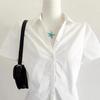 Female Summer Waist-Defining Shirt Pleated Short-Sleeve Unique Slimming Top