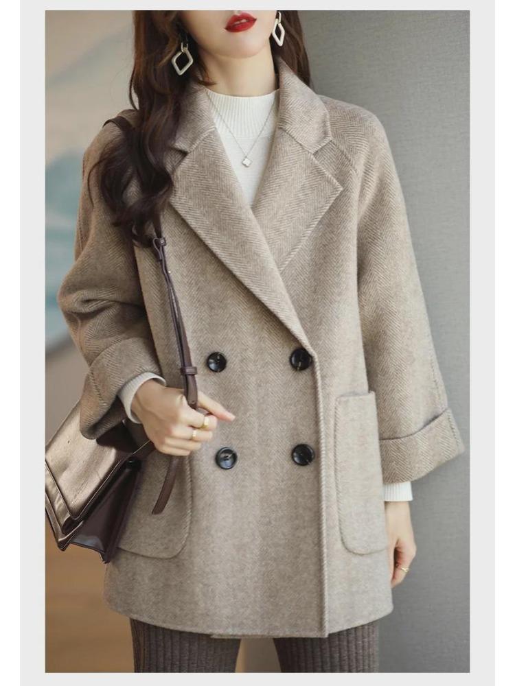 2024 Fashionable Herringbone Wool Coat Autumn Winter Versatile Slim Loose Timeless