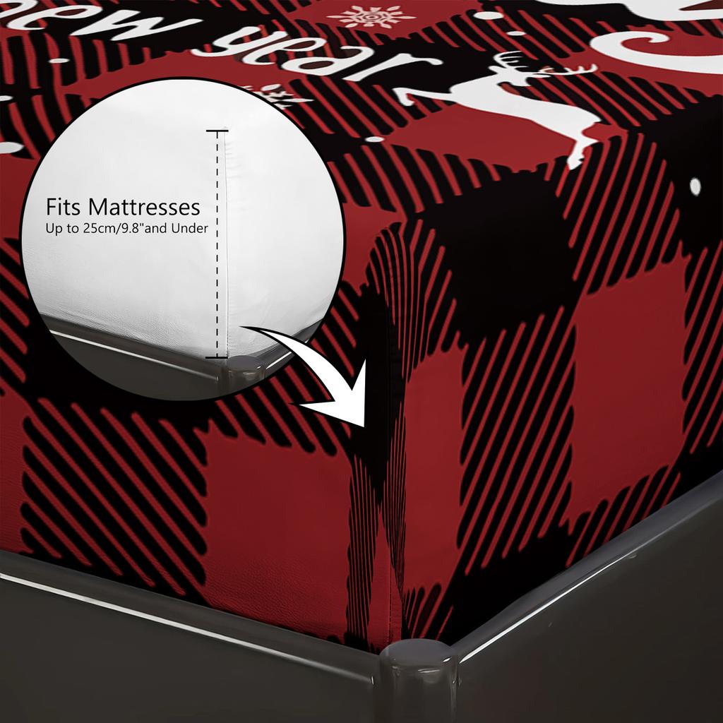 3pcs Plaid Contrasting Color Christmas Happy Print Coreless Bed Sheet Set Multiple Sizes Bed Covers Bedding Soft and Comfortable