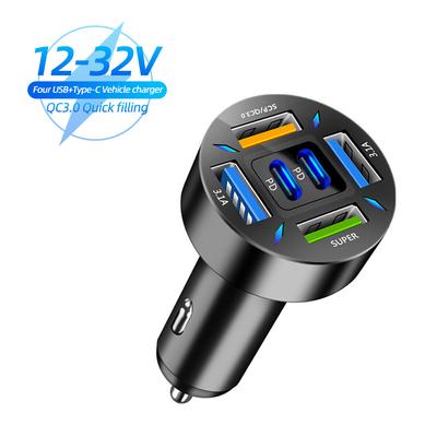 6 Ports USB Car Charger 66W PD USB Type C Quick Charge Car Phone Charger for Samsung Huawei Xiaomi Iphone