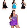 Elegant Womens Fashion Plus Size V Neck Skirted Print Front Tankini Swimsuit