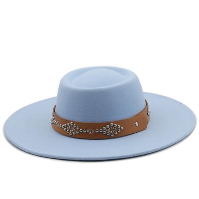 Classic Big Wide Brim Church Derby Flat Top Hat Solid Wool Felt Fedoras Hat Party Gambler Jazz Cap