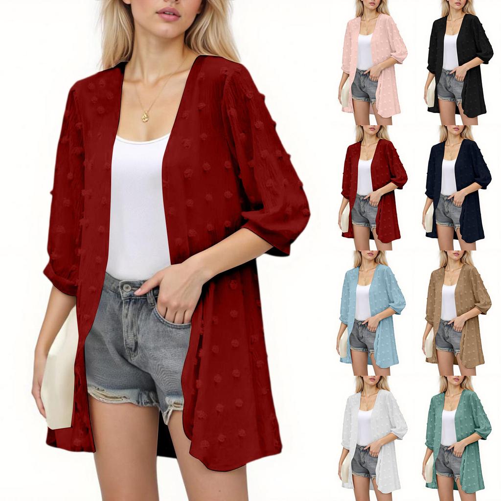 Women's Fashion Casual Seven Split Sleeve Solid Color Cardigan Sun  Top