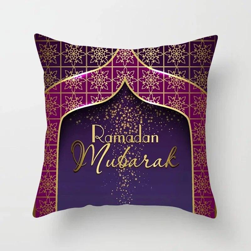 45cm*45cm Islamic Eid Mubarak Decoration Home Purple Pillowcase Ramadhan Decoration Sofa Muslim Mosque Decoration Cushion Cover
