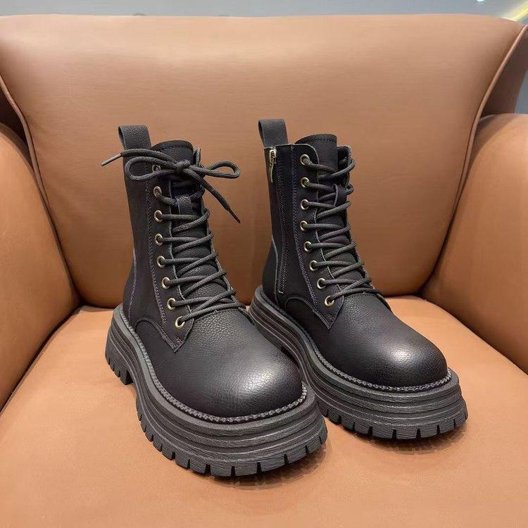 Thick-soled Martin Boots Women's Thick-heeled Cotton Boots Autumn and Winter New Versatile Velvet Thermal Locomotive Short Boots Women