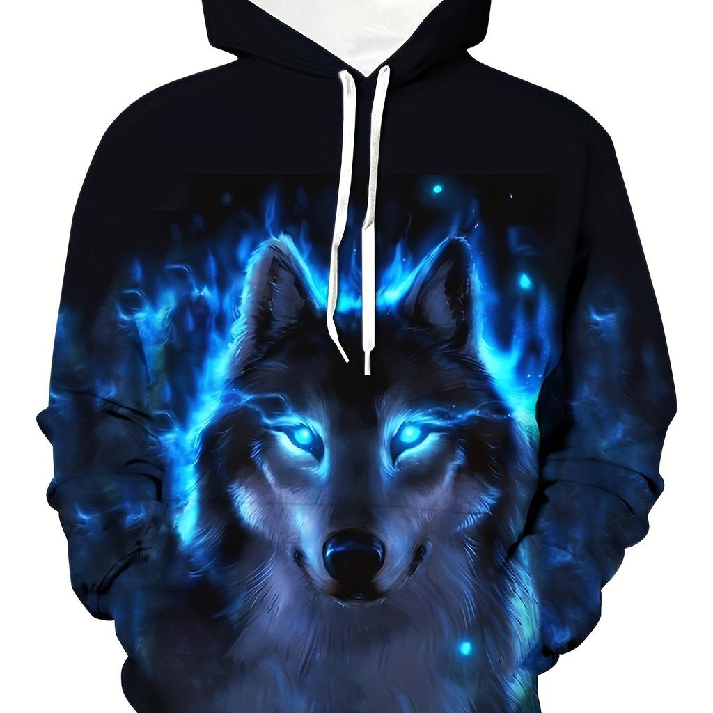 Pánská mikina s kapucí nadměrné velikosti Majestic s 3D potiskem vlka - Pohodlná mikina nadměrné velikosti na podzim/zimu Stylové teplo