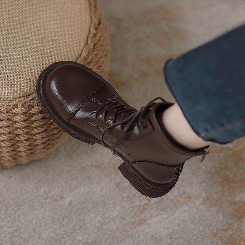 

Soft leather Martin boots women s British style 2025 new autumn and winter velvet platform boots spring and autumn single boots short boots 40